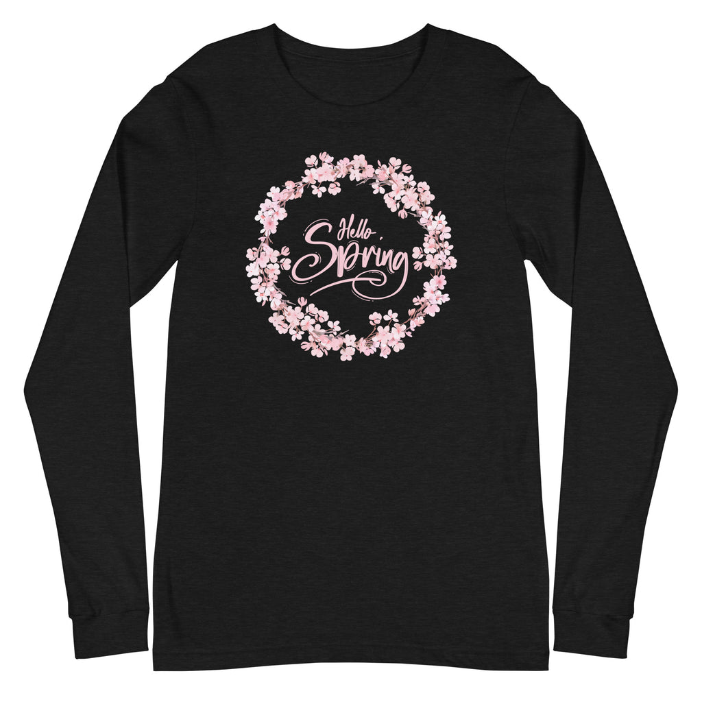 Hello Spring Dogwood Wreath Long Sleeve Tee - Dark Colors