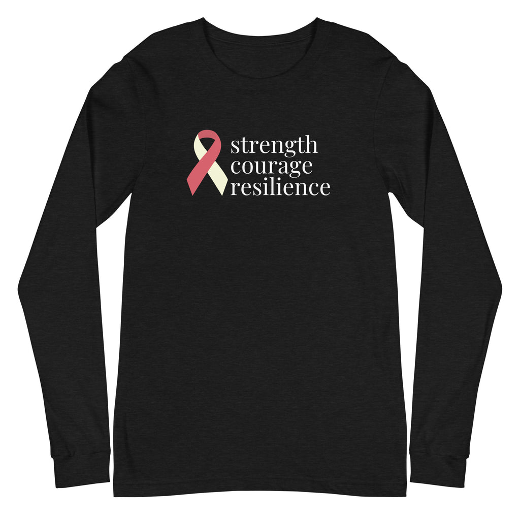 Head Neck Throat Cancer "strength courage resilience" Ribbon Long Sleeve Tee