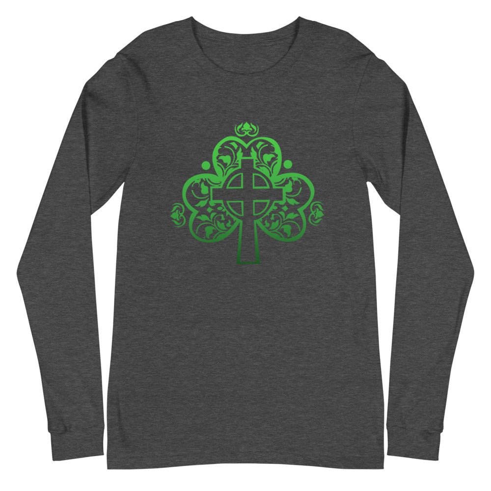 St. Patrick's Day Cross in Shamrock Long Sleeve Tee (Several Colors Available)