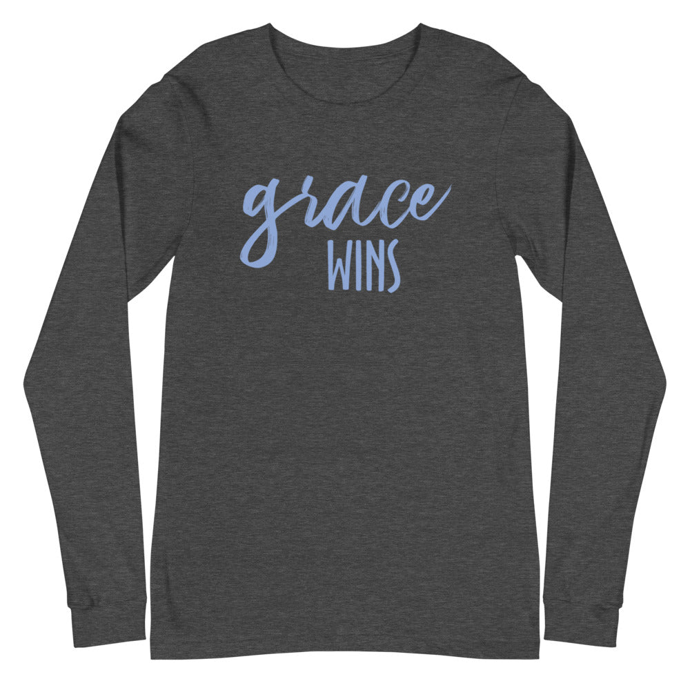 Grace Wins Blue Font Long Sleeve Tee (Several Colors Available)
