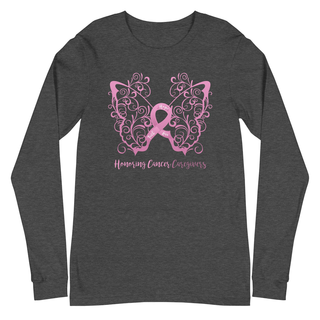 Honoring Cancer Caregivers Filigree Butterfly Long Sleeve Tee - Several Colors Available