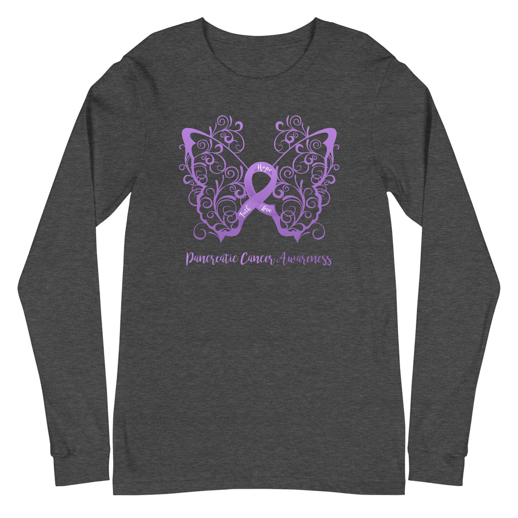 Pancreatic Cancer Awareness Filigree Butterfly Long Sleeve Tee - Several Colors Available