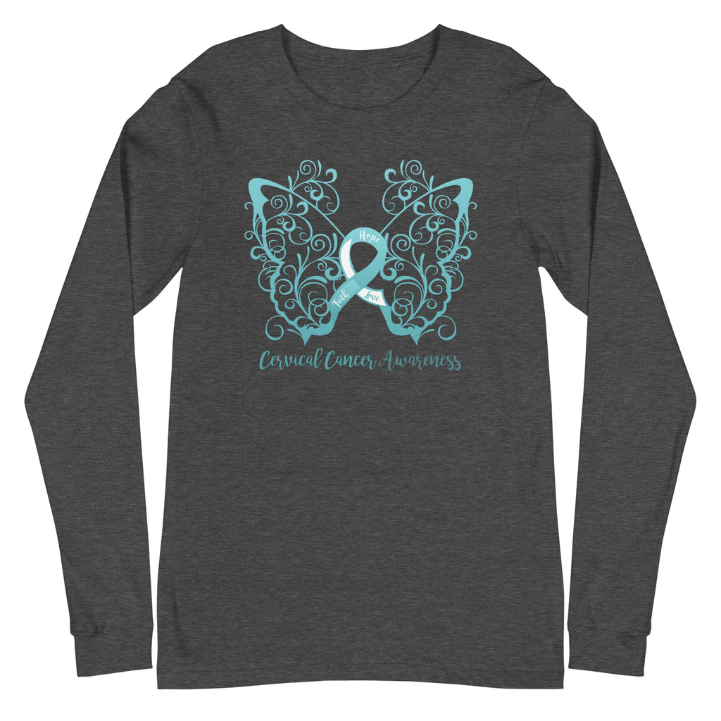 Cervical Cancer Awareness Filigree Butterfly Long Sleeve Tee - Several Colors Available
