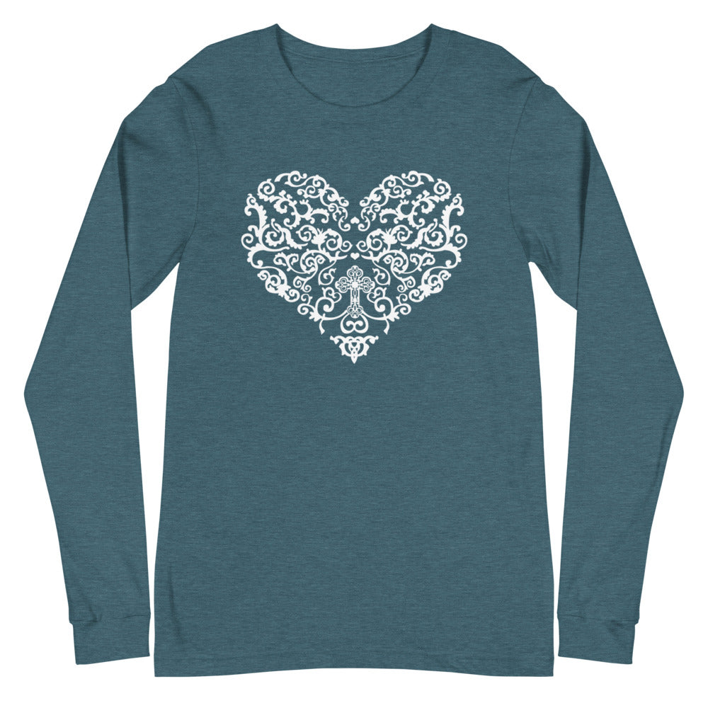White Cross in Heart Long Sleeve Tee - Several Colors Available