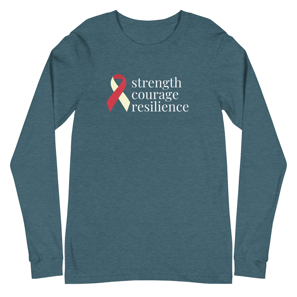 Head Neck Throat Cancer "strength courage resilience" Ribbon Long Sleeve Tee