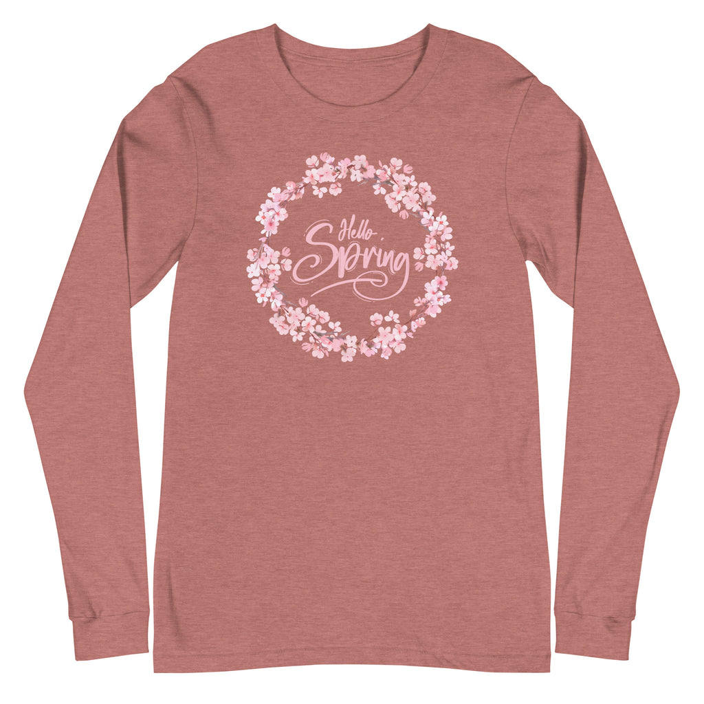 Hello Spring Dogwood Wreath Long Sleeve Tee - Dark Colors