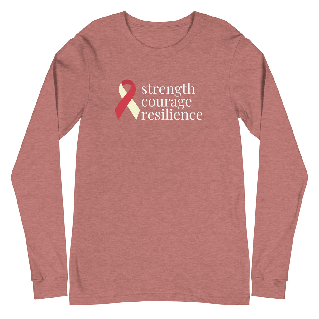 Head Neck Throat Cancer "strength courage resilience" Ribbon Long Sleeve Tee