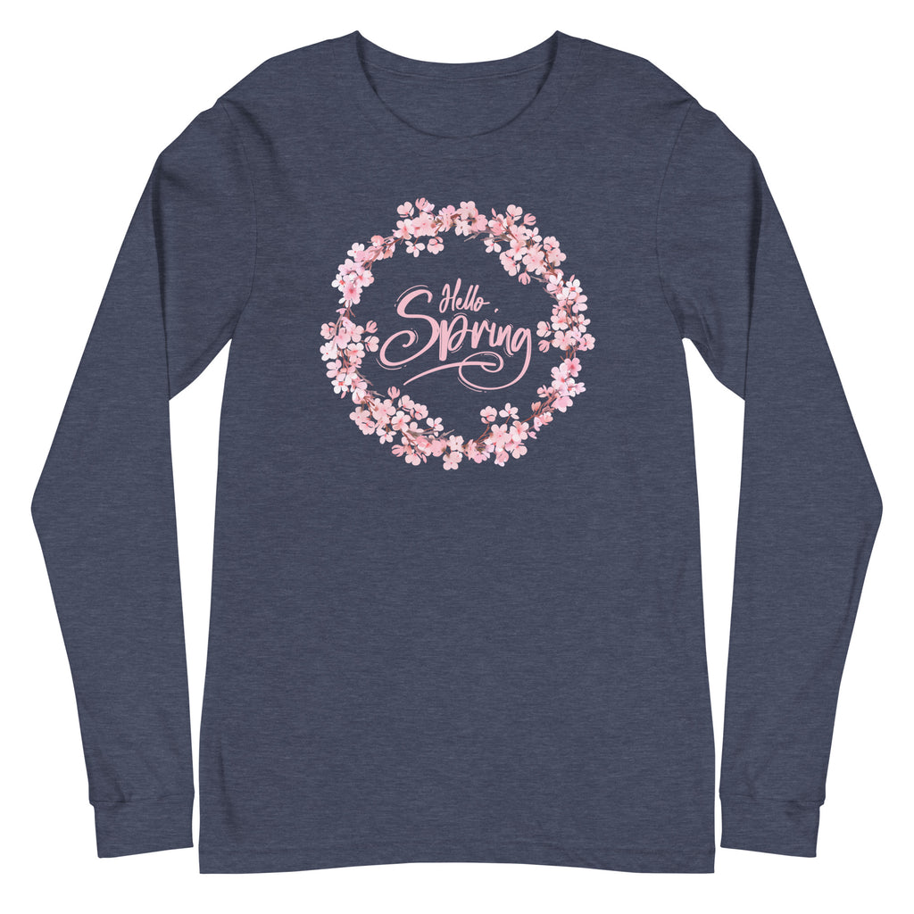 Hello Spring Dogwood Wreath Long Sleeve Tee - Dark Colors