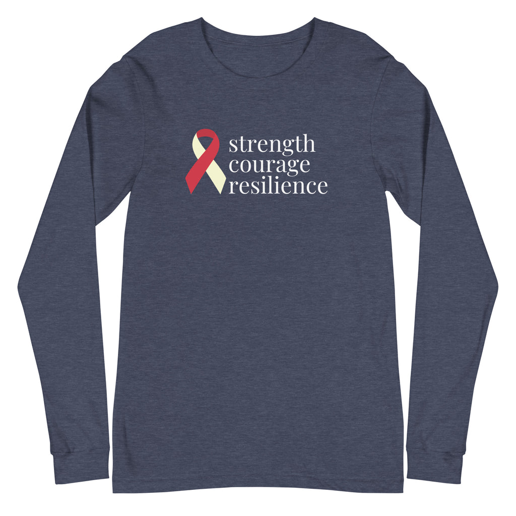 Head Neck Throat Cancer "strength courage resilience" Ribbon Long Sleeve Tee