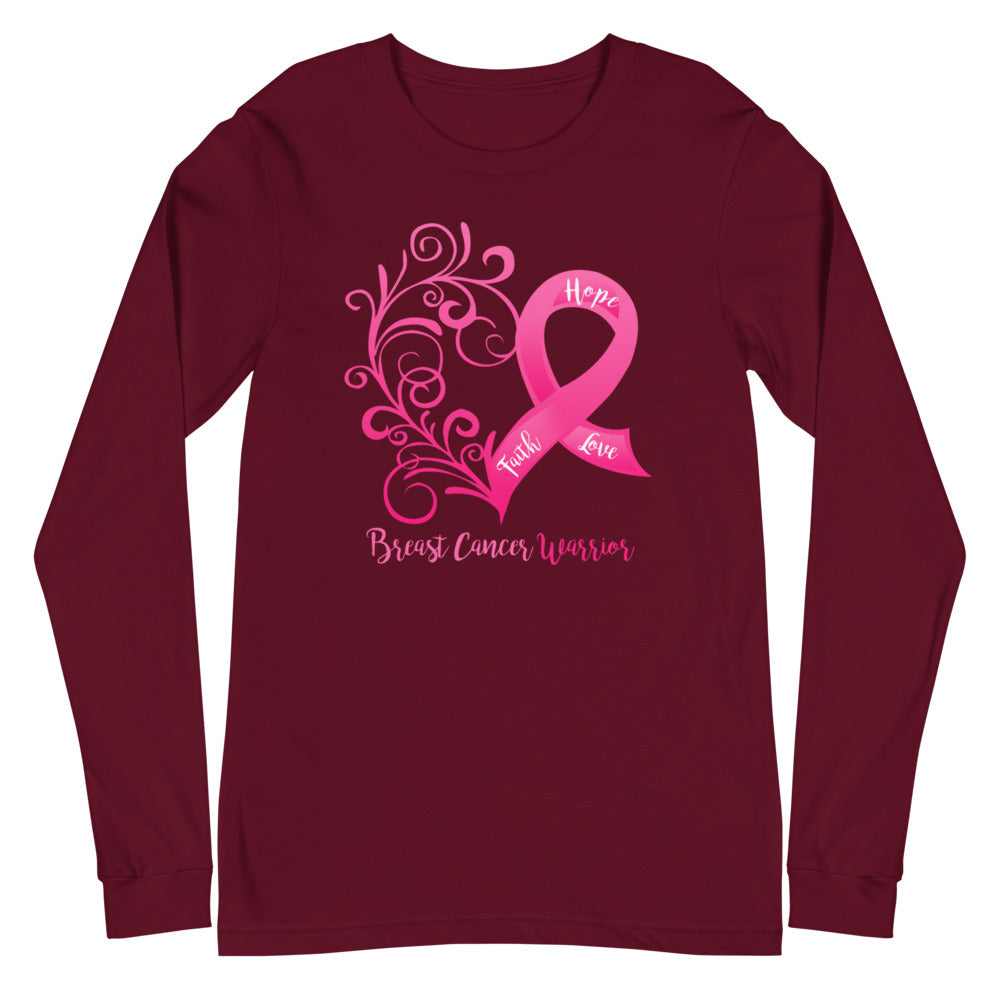 Breast Cancer Warrior Heart Long Sleeve Tee - Several Colors Available