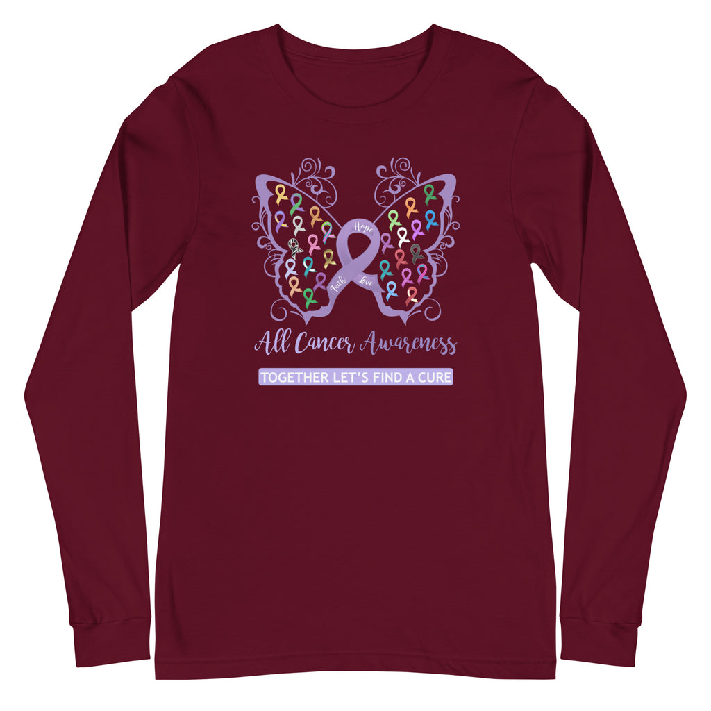 All Cancer Awareness Filigree Butterfly Long Sleeve Tee - Several Colors Available