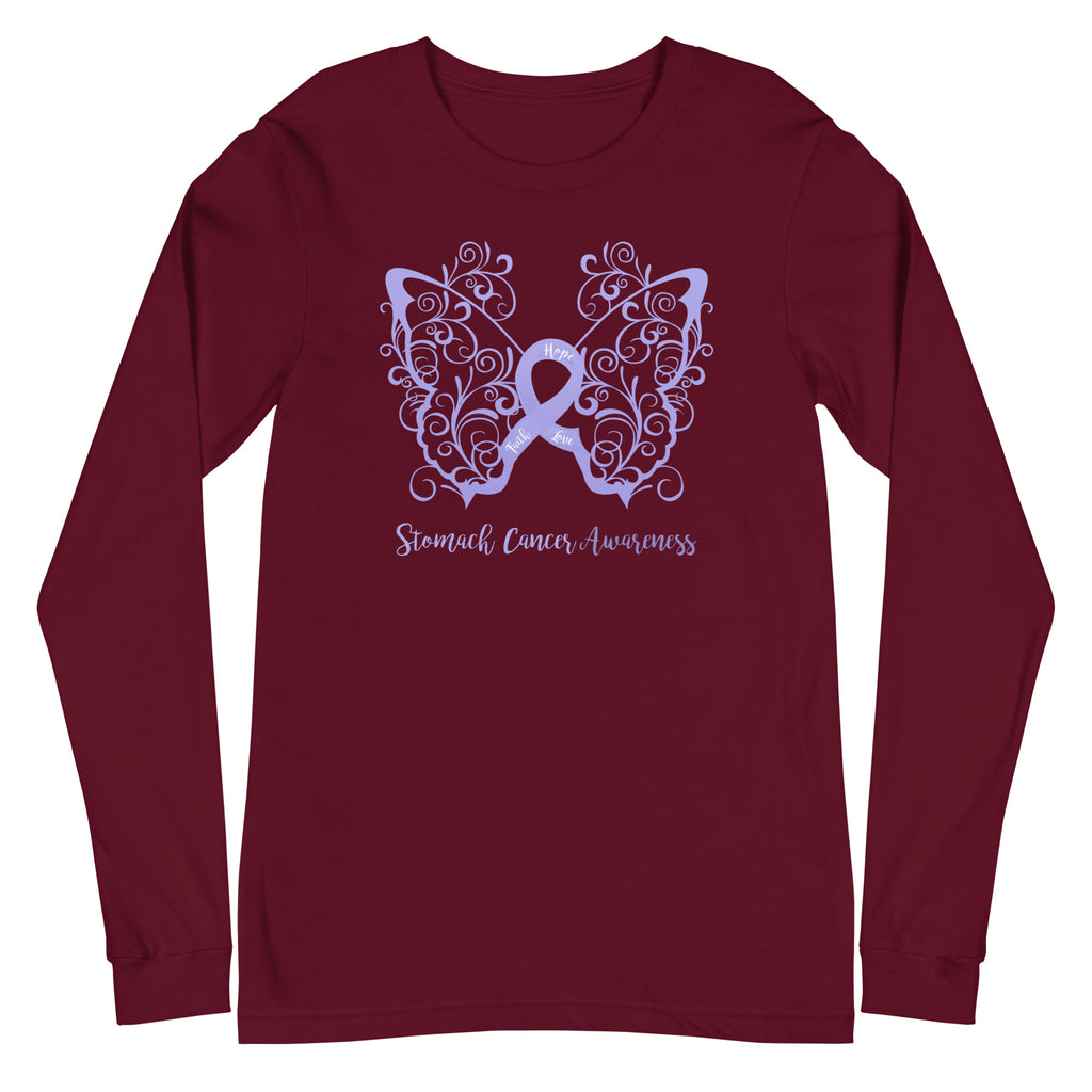 Stomach Cancer Awareness Filigree Butterfly Long Sleeve Tee - Several Colors Available