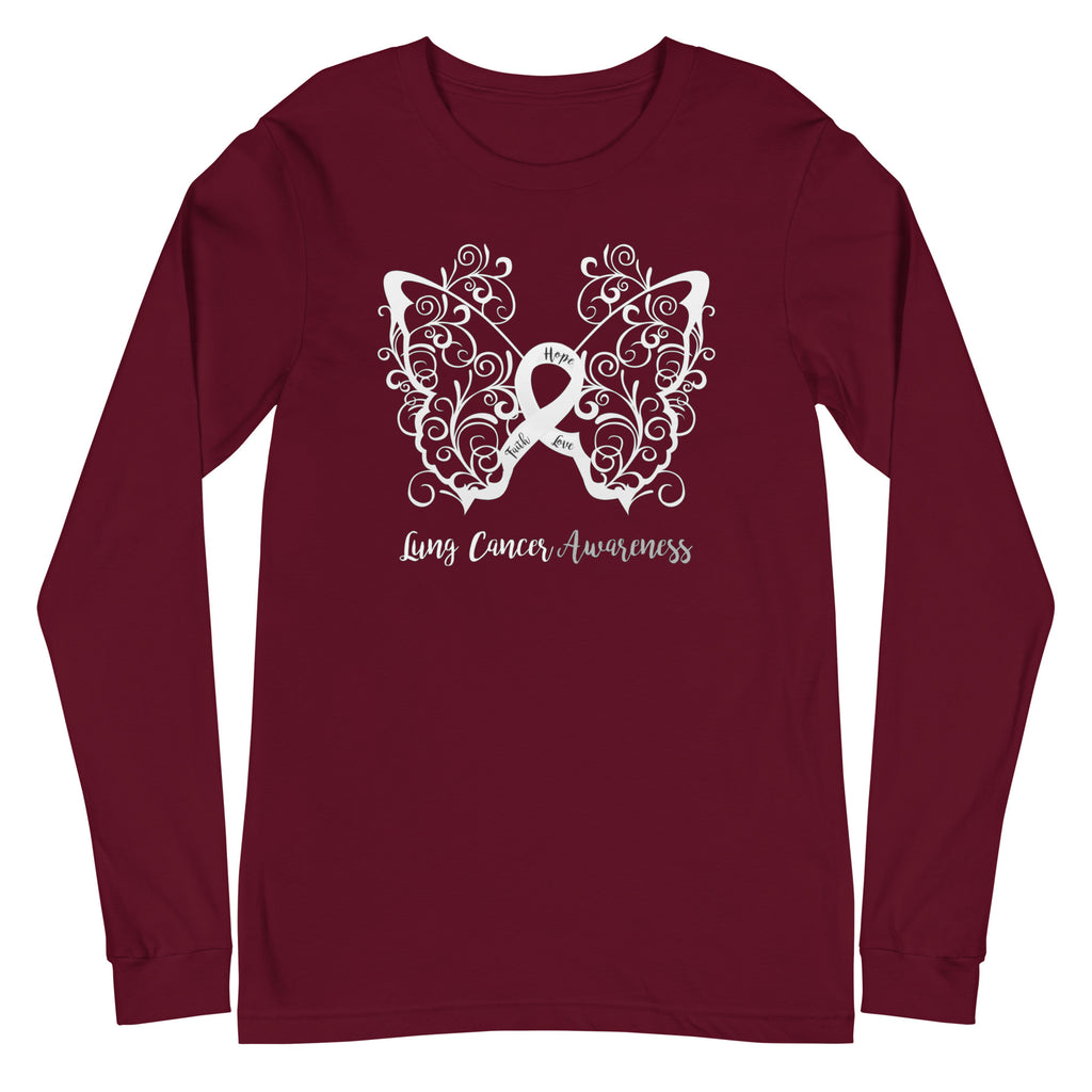 Lung Cancer Awareness Filigree Butterfly Long Sleeve Tee - Several Colors Available