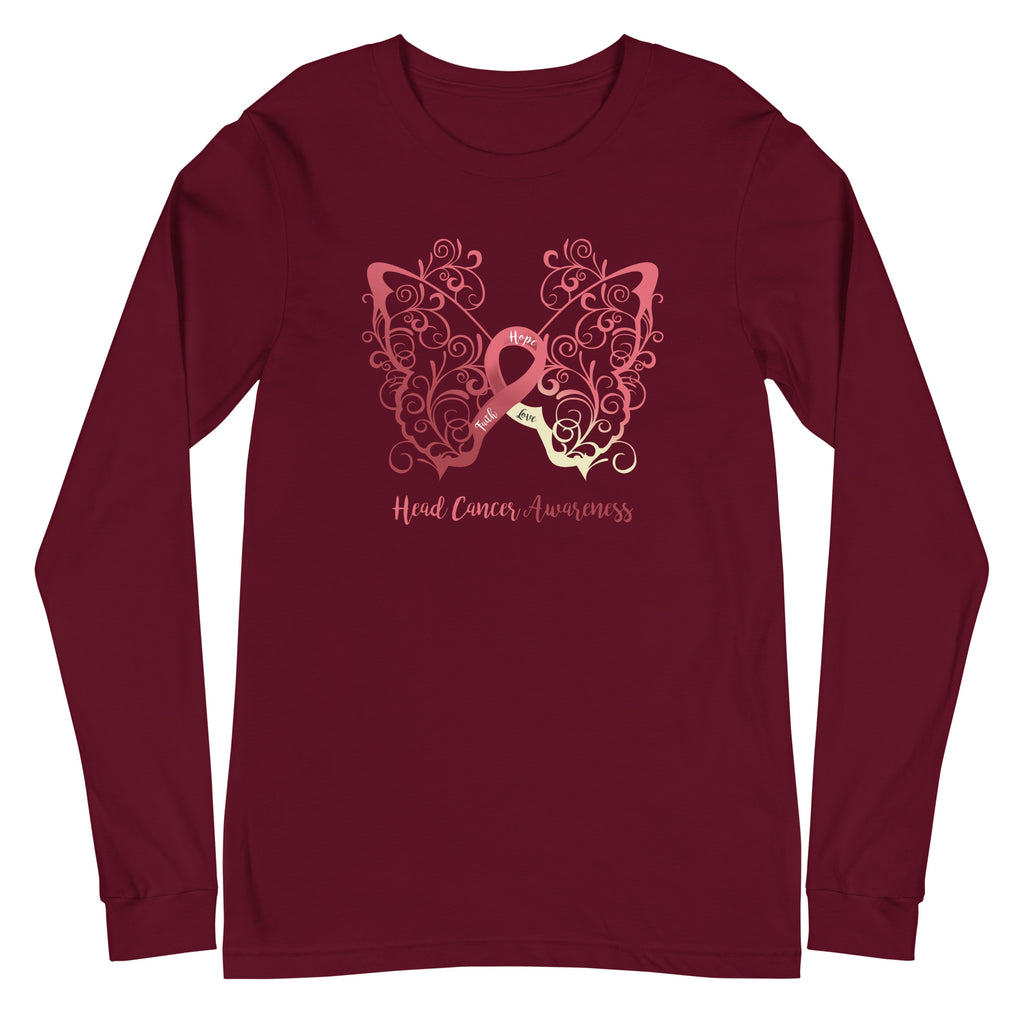 Head Cancer Awareness Butterfly Long Sleeve Tee - Several Colors Available