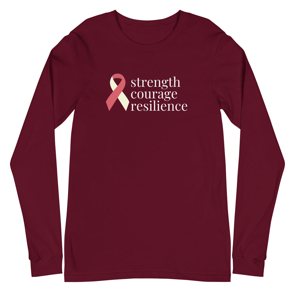 Head Neck Throat Cancer "strength courage resilience" Ribbon Long Sleeve Tee