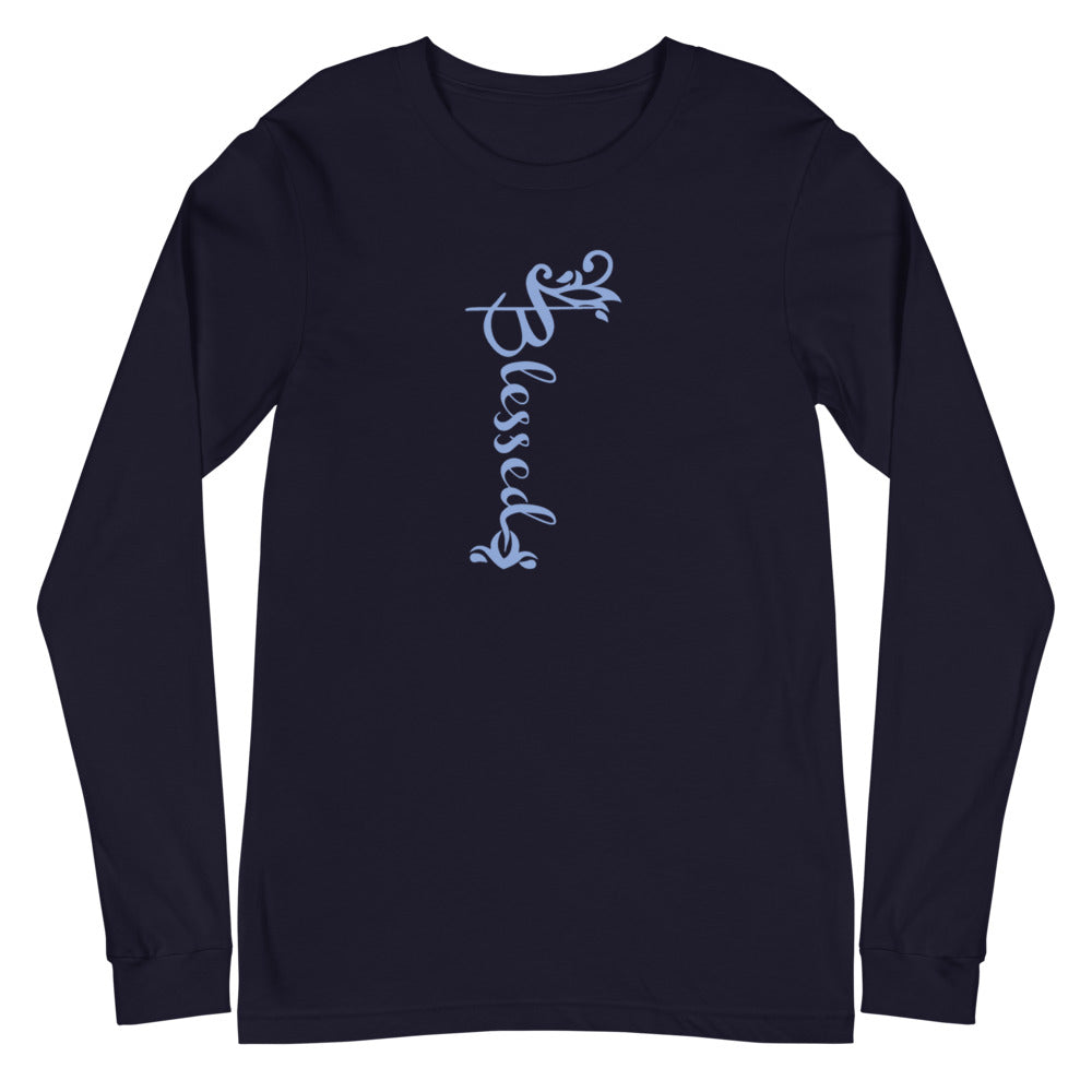 Blessed Ornamental Blue Font Long Sleeve Tee (Several Colors Available)
