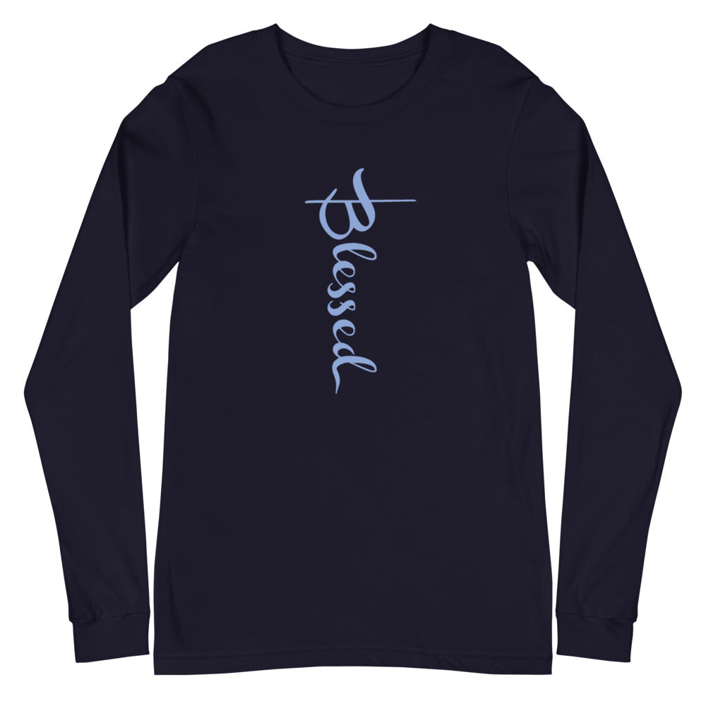 Blessed Simple Blue Font Long Sleeve Tee (Several Colors Available)