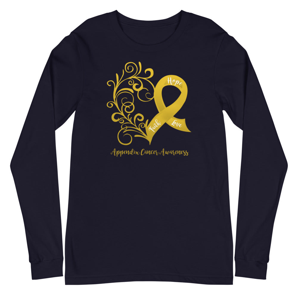Appendix Cancer Awareness Heart Long Sleeve Tee (Several Colors Available)