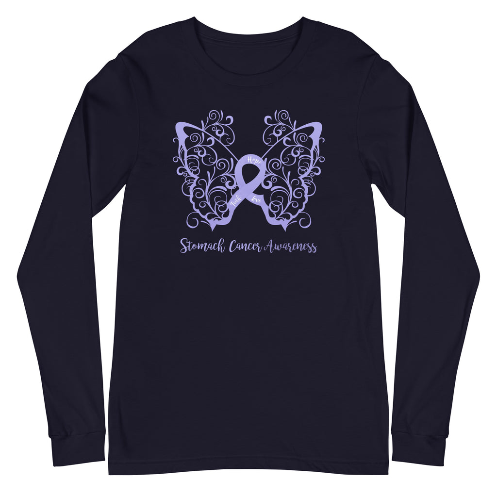 Stomach Cancer Awareness Filigree Butterfly Long Sleeve Tee - Several Colors Available