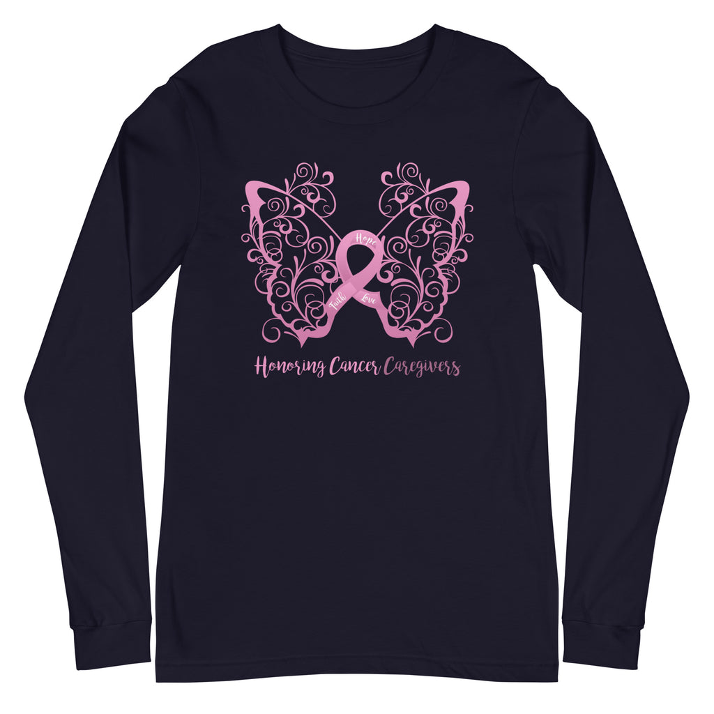 Honoring Cancer Caregivers Filigree Butterfly Long Sleeve Tee - Several Colors Available