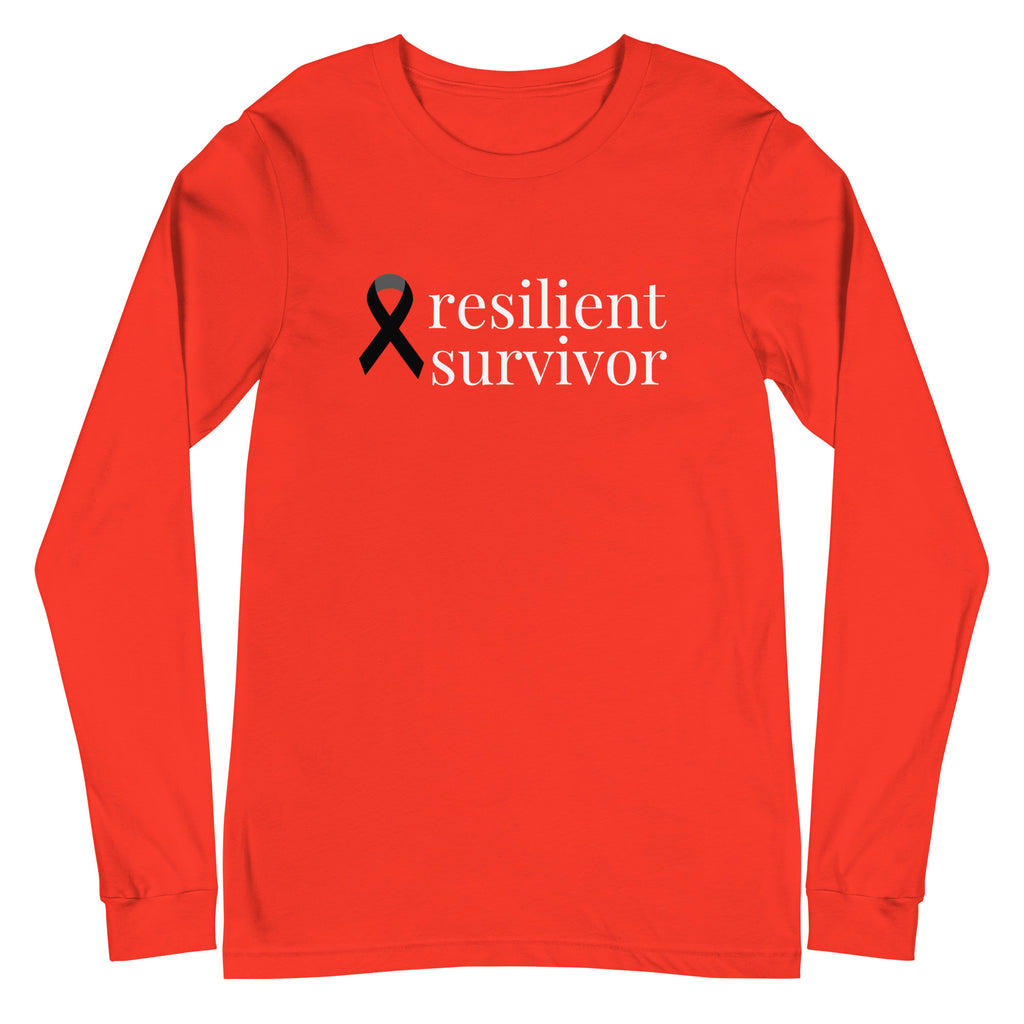 Melanoma & Skin Cancer resilient survivor Ribbon Long Sleeve Tee (Several Colors Available)