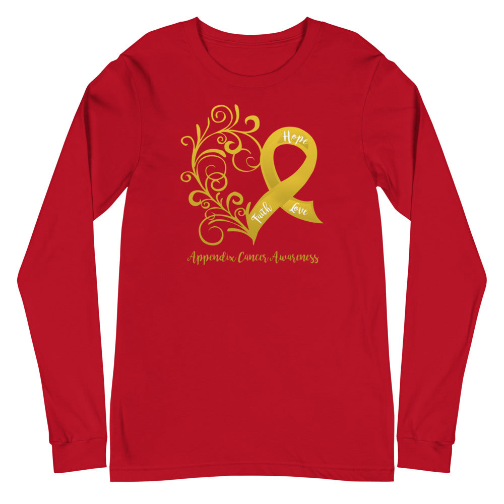 Appendix Cancer Awareness Heart Long Sleeve Tee (Several Colors Available)