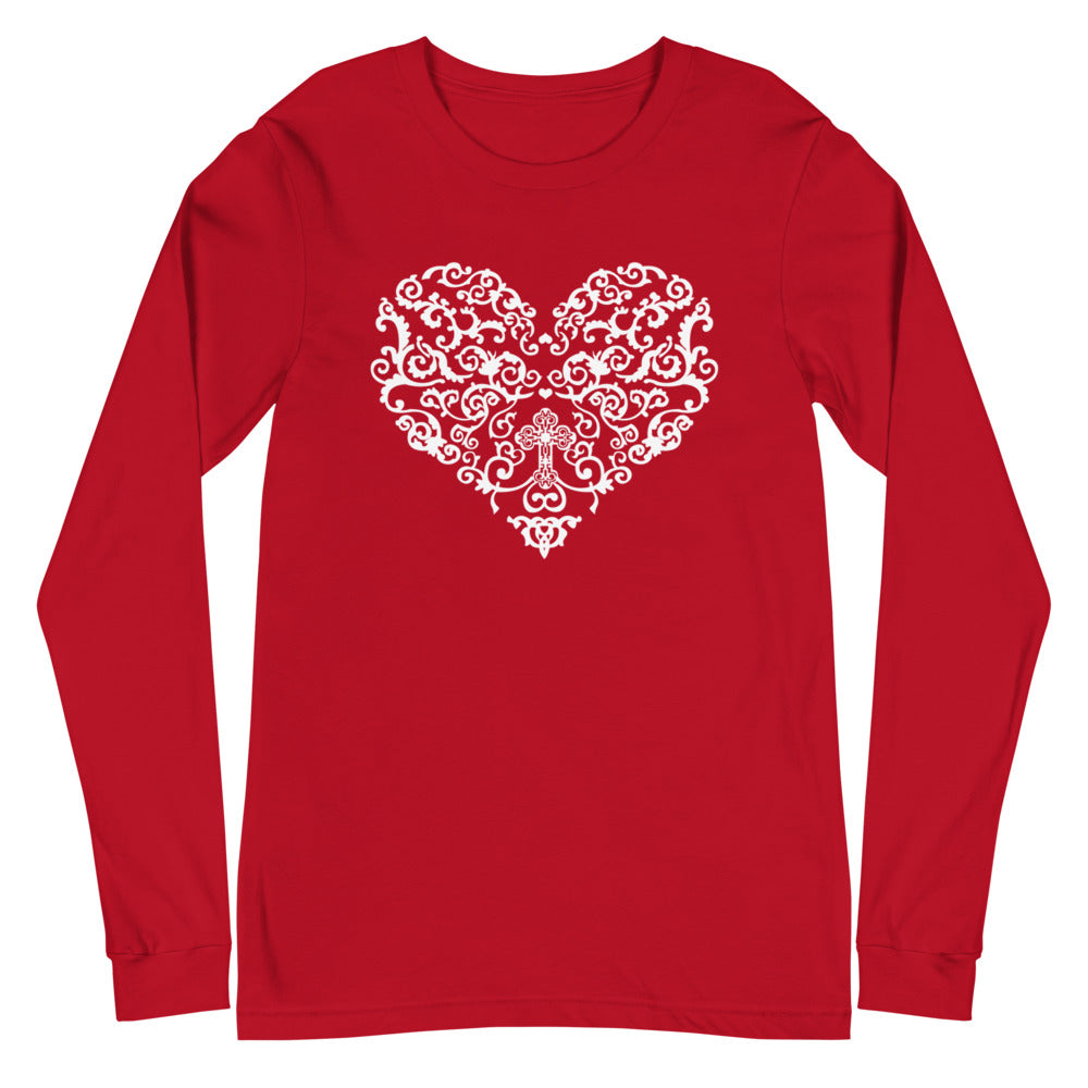 White Cross in Heart Long Sleeve Tee - Several Colors Available