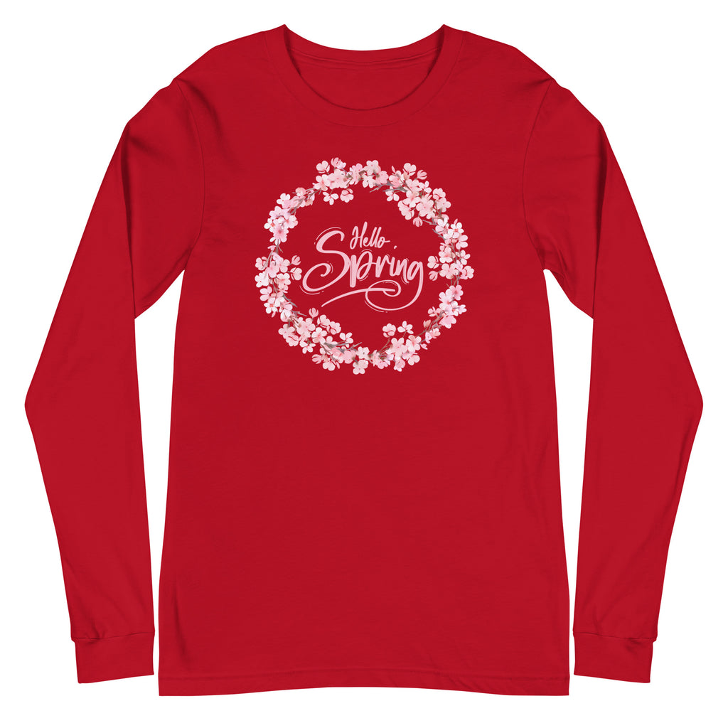 Hello Spring Dogwood Wreath Long Sleeve Tee - Dark Colors