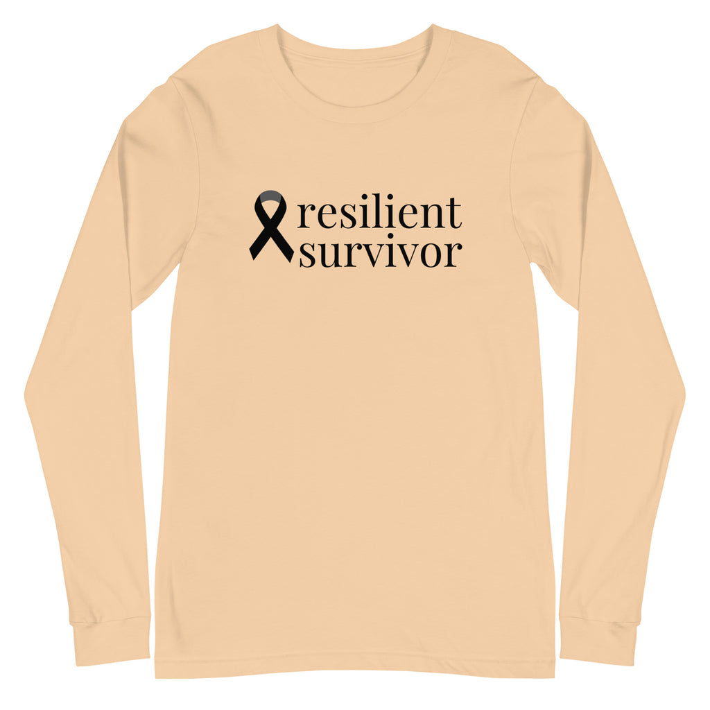 Melanoma & Skin Cancer resilient survivor Ribbon Long Sleeve Tee (Several Colors Available)