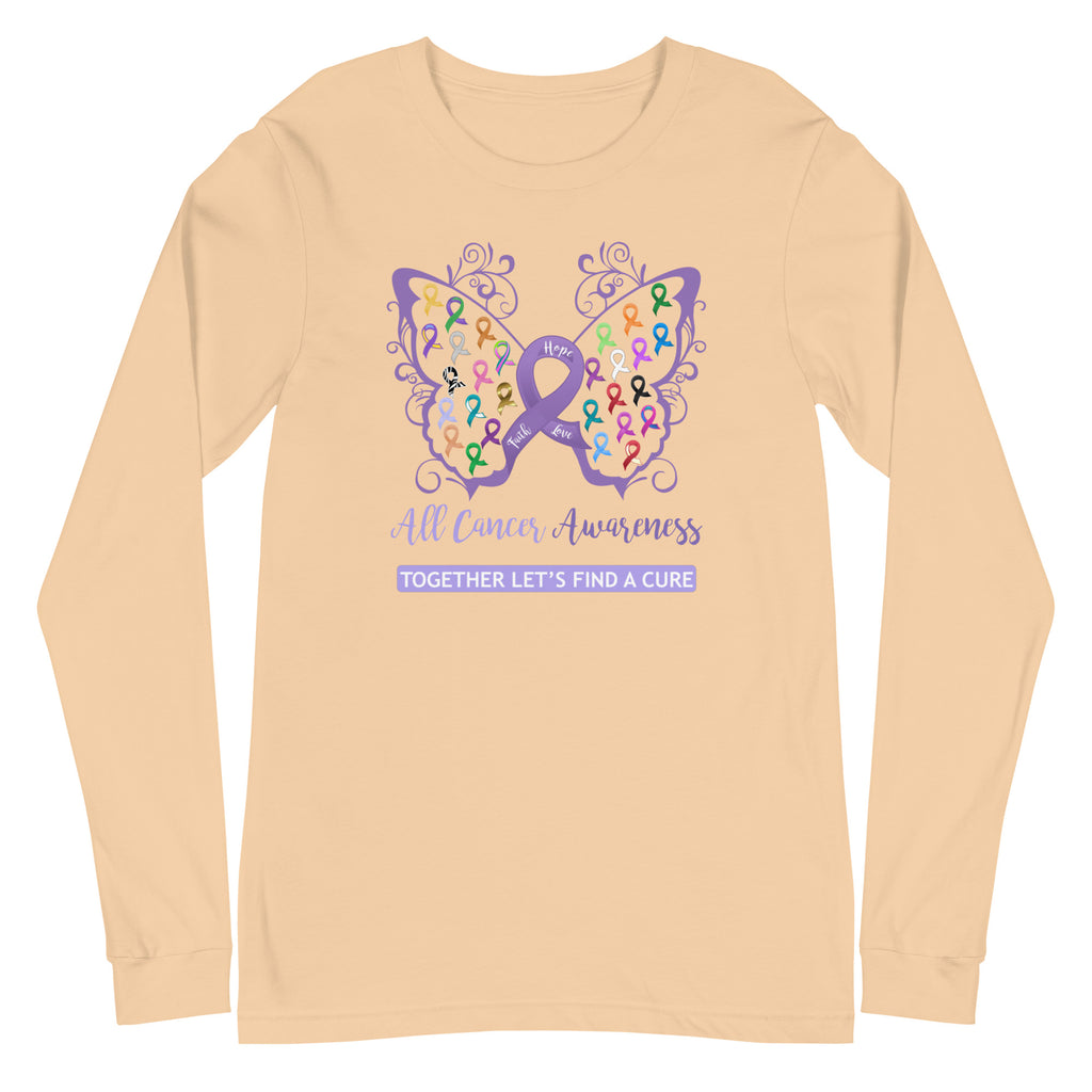 All Cancer Awareness Filigree Butterfly Long Sleeve Tee - Several Colors Available