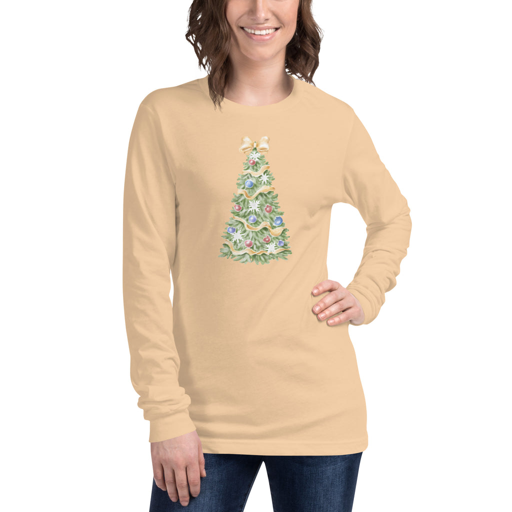 Watercolor Christmas Tree Long Sleeve Tee - Several Colors Available