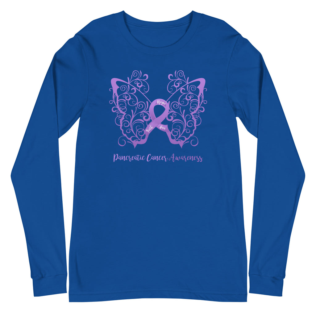 Pancreatic Cancer Awareness Filigree Butterfly Long Sleeve Tee - Several Colors Available