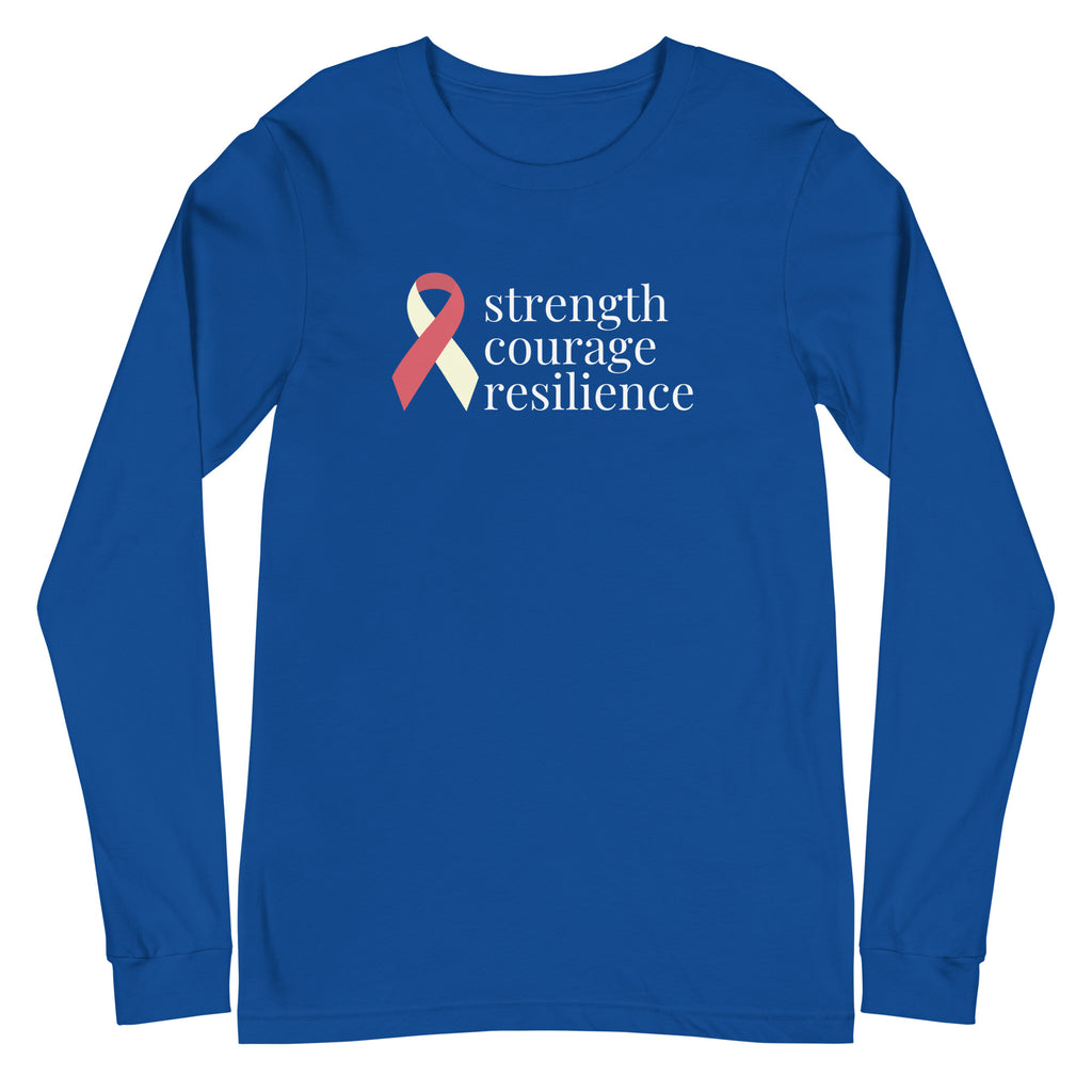 Head Neck Throat Cancer "strength courage resilience" Ribbon Long Sleeve Tee