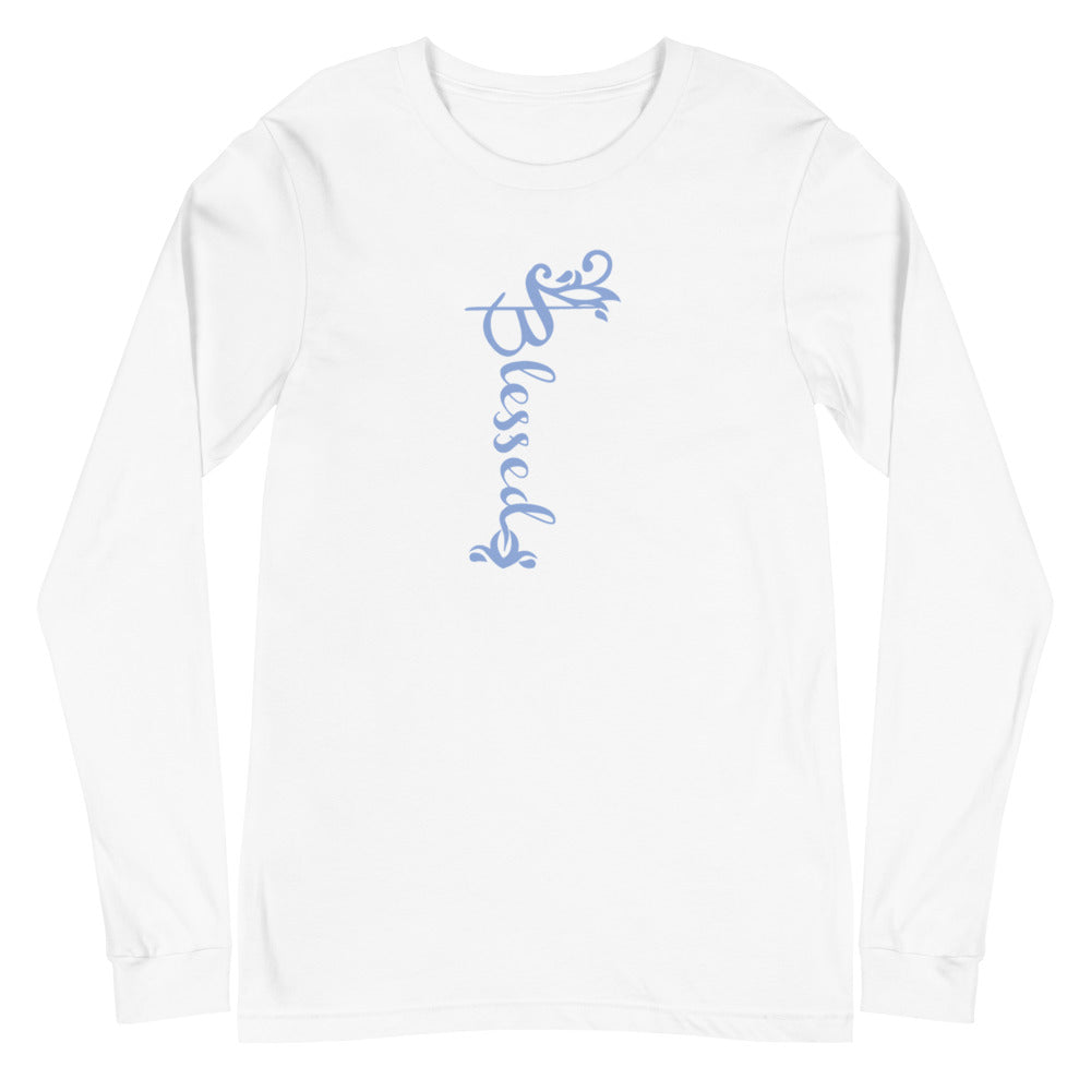 Blessed Ornamental Blue Font Long Sleeve Tee (Several Colors Available)