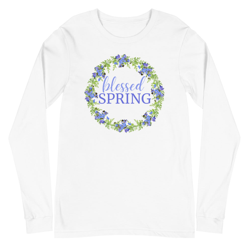 blessed SPRING Floral Wreath Long Sleeve Tee (Several Colors Available)