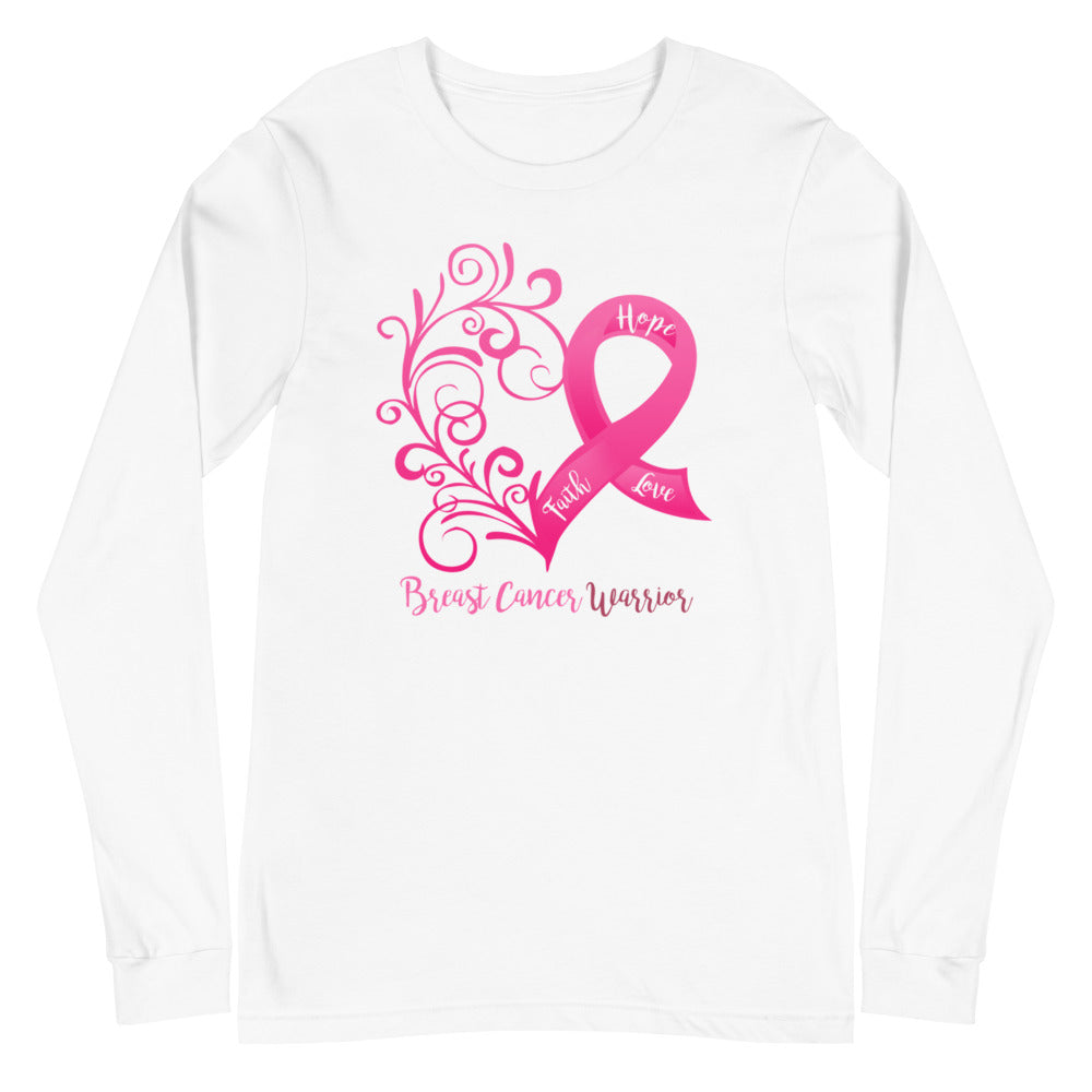 Breast Cancer Warrior Heart Long Sleeve Tee - Several Colors Available