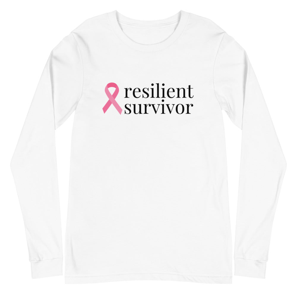 Breast Cancer resilient survivor Ribbon Long Sleeve Tee - Several Colors Available