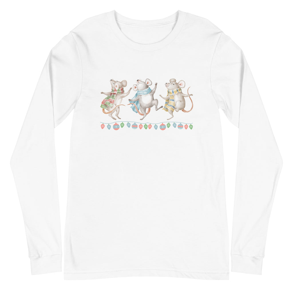 Vintage Christmas Dancing Mice Long Sleeve Tee (Several Colors Available)
