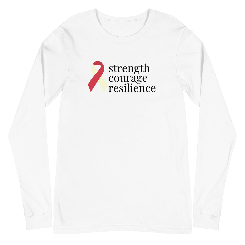 Head Neck Throat Cancer "strength courage resilience" Ribbon Long Sleeve Tee