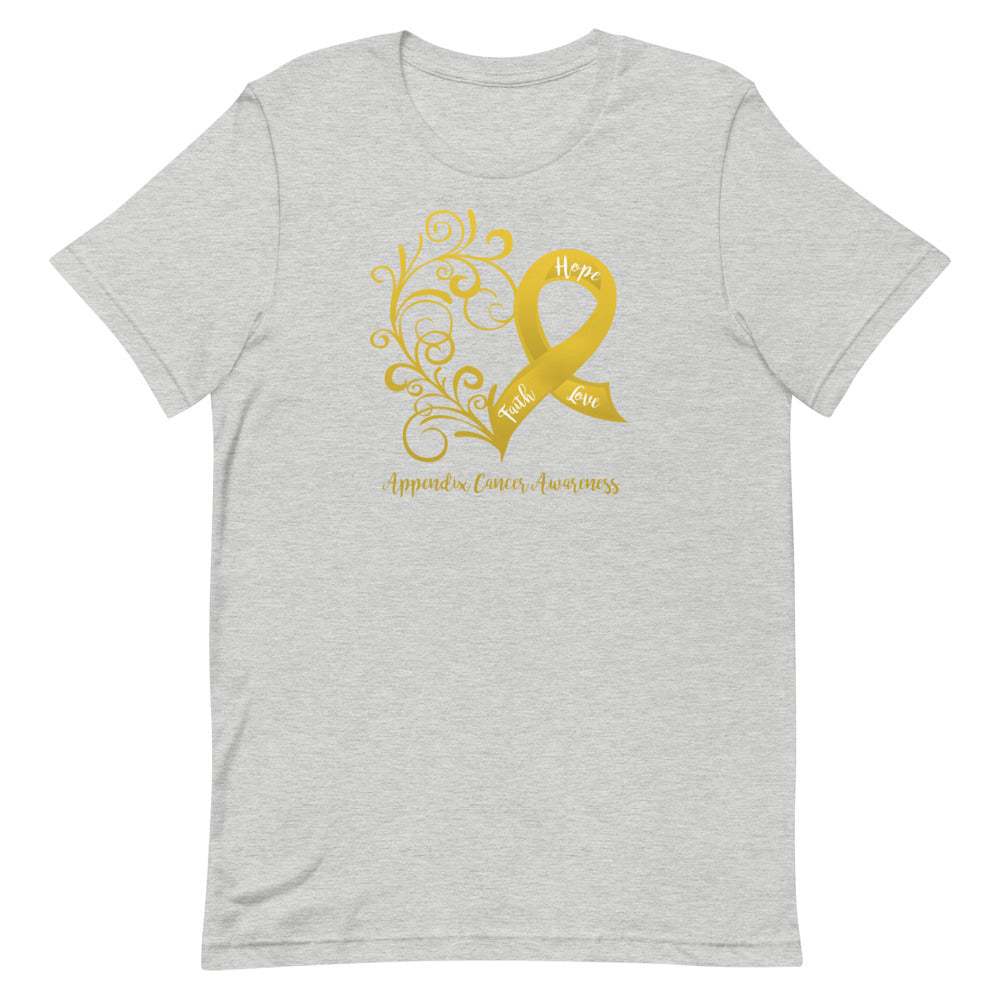Appendix Cancer Awareness Heart T-Shirt (Several Colors Available)