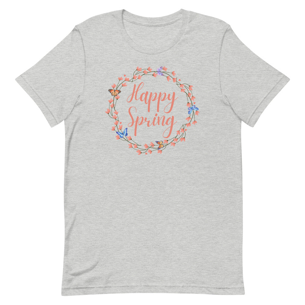 Happy Spring Butterfly Wreath T-Shirt (Light Colors)