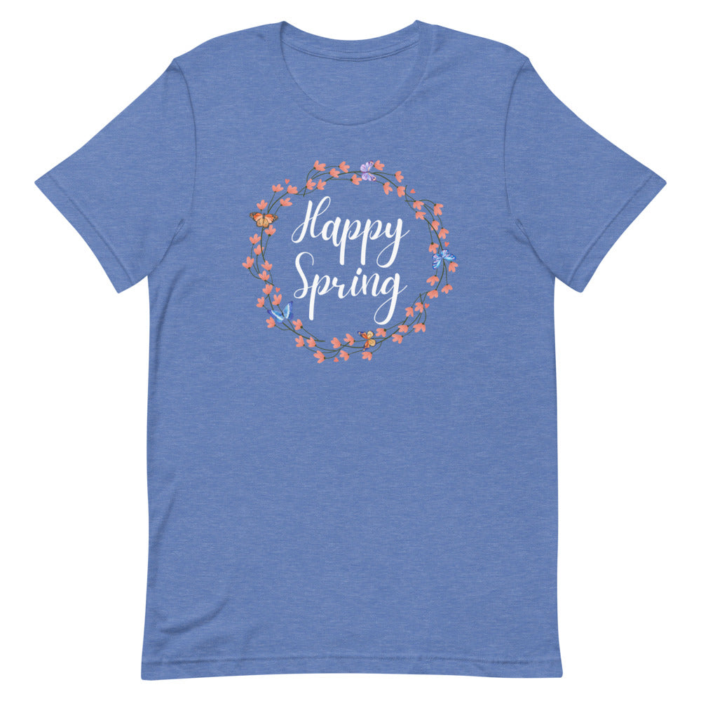 Happy Spring Butterfly Wreath T-Shirt (Dark Colors)