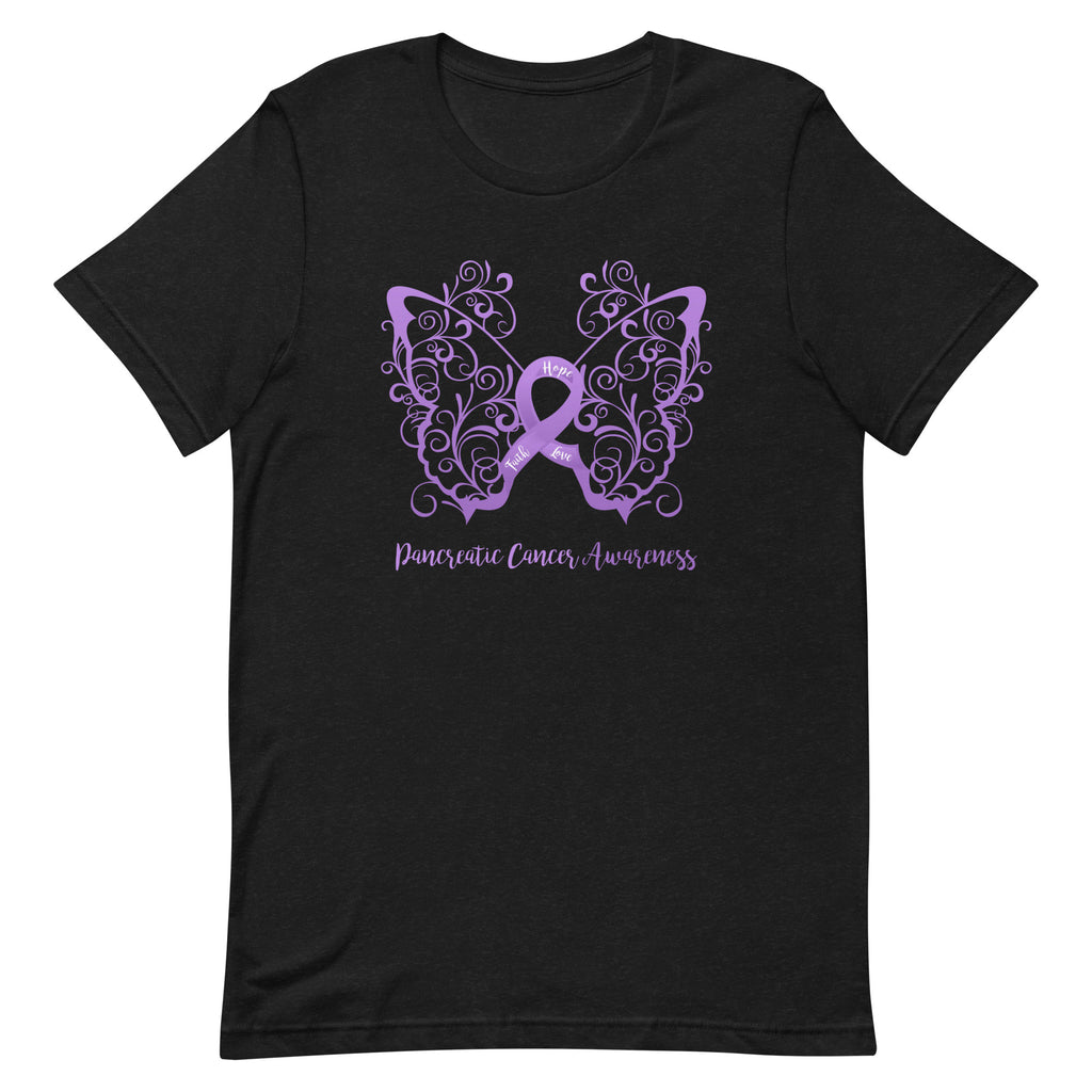 Pancreatic Cancer Awareness Filigree Butterfly T-Shirt - Dark Colors