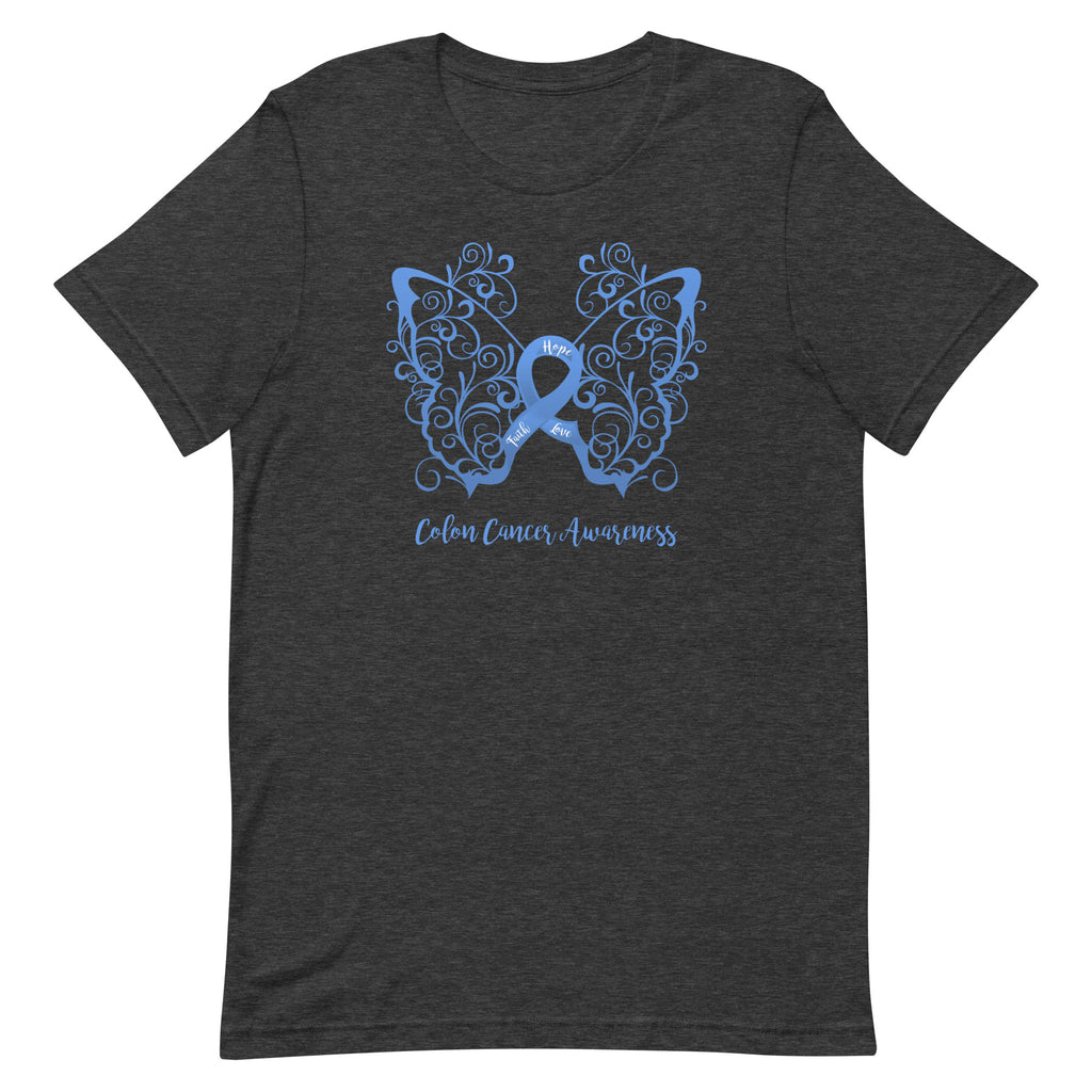 Colon Cancer Awareness Filigree Butterfly T-Shirt