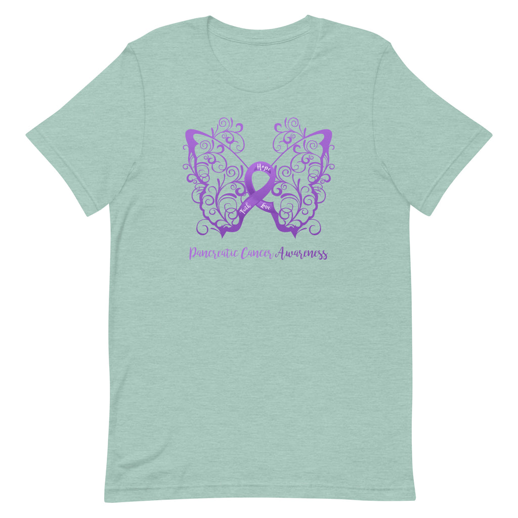Pancreatic Cancer Awareness Filigree Butterfly T-Shirt - Light Colors