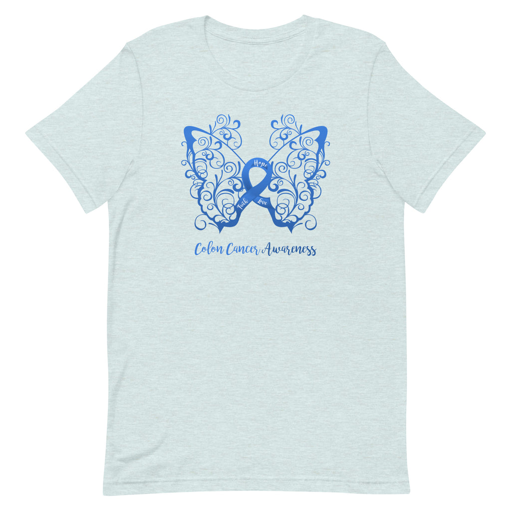 Colon Cancer Awareness Filigree Butterfly T-Shirt