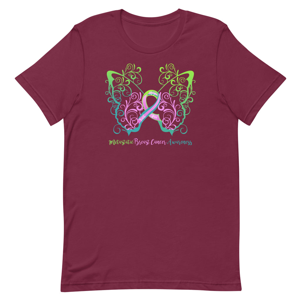 Metastatic Breast Cancer Awareness Filigree Butterfly T-Shirt - Dark Colors
