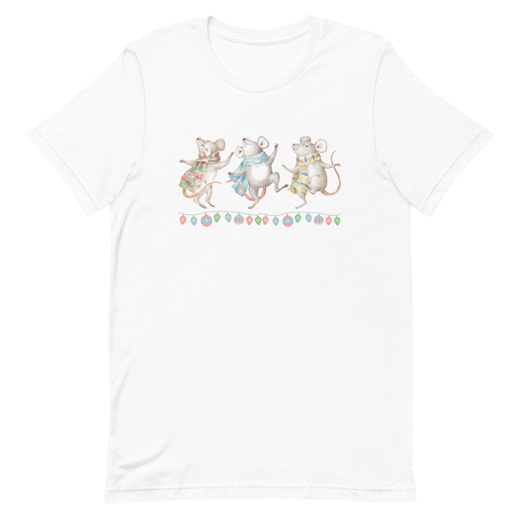 Vintage Watercolor Christmas Dancing Mice T-Shirt - Light Colors