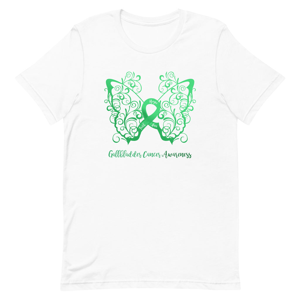 Gallbladder Cancer Awareness Filigree Butterfly T-Shirt - Several Colors Available