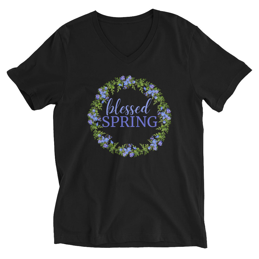 blessed SPRING Floral Wreath V-Neck T-Shirt